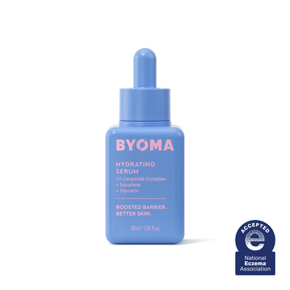 A BYOMA Clarifying Serum refill bottle in mint gree.