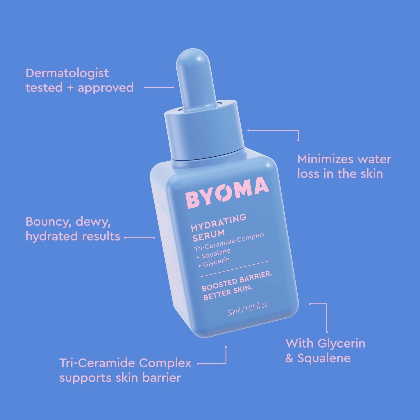 A BYOMA Hydrating Serum bottle.