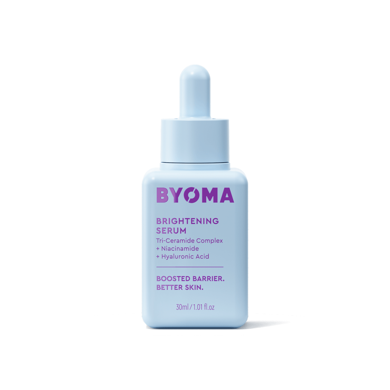 A bottle of Byoma Brightening Serum with dropper. 