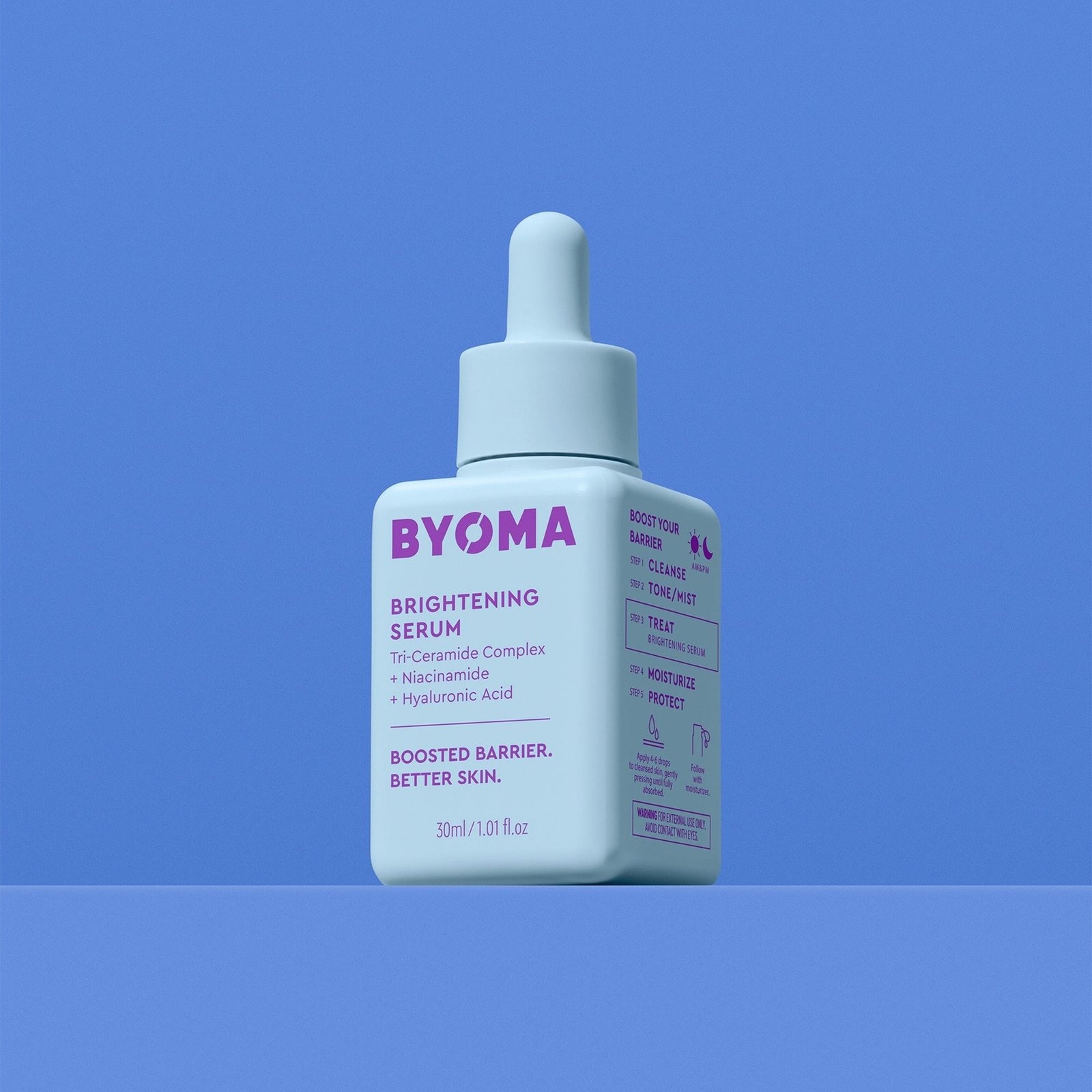 A BYOMA Brightening Serum bottle with a dropper cap. 