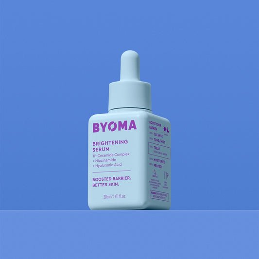 A BYOMA Brightening Serum bottle with a dropper cap. 