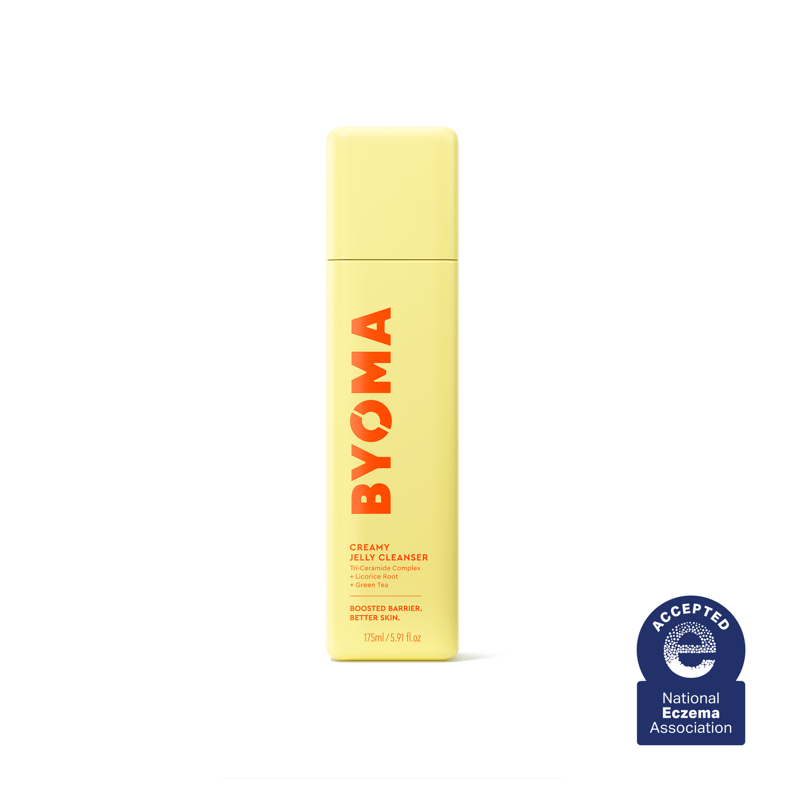 BYOMA Creamy Jelly Cleanser bottle with National Eczema Association seal.