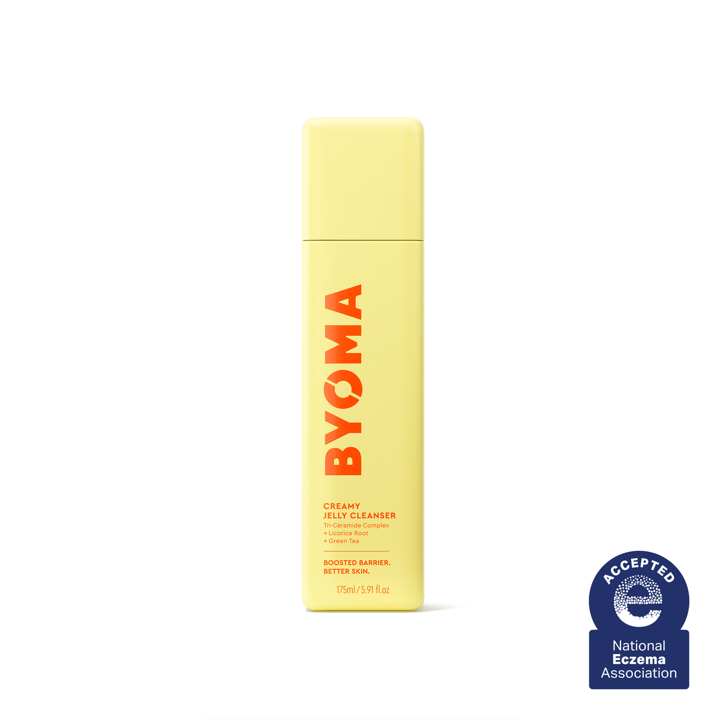 BYOMA Creamy Jelly Cleanser bottle with National Eczema Association seal.