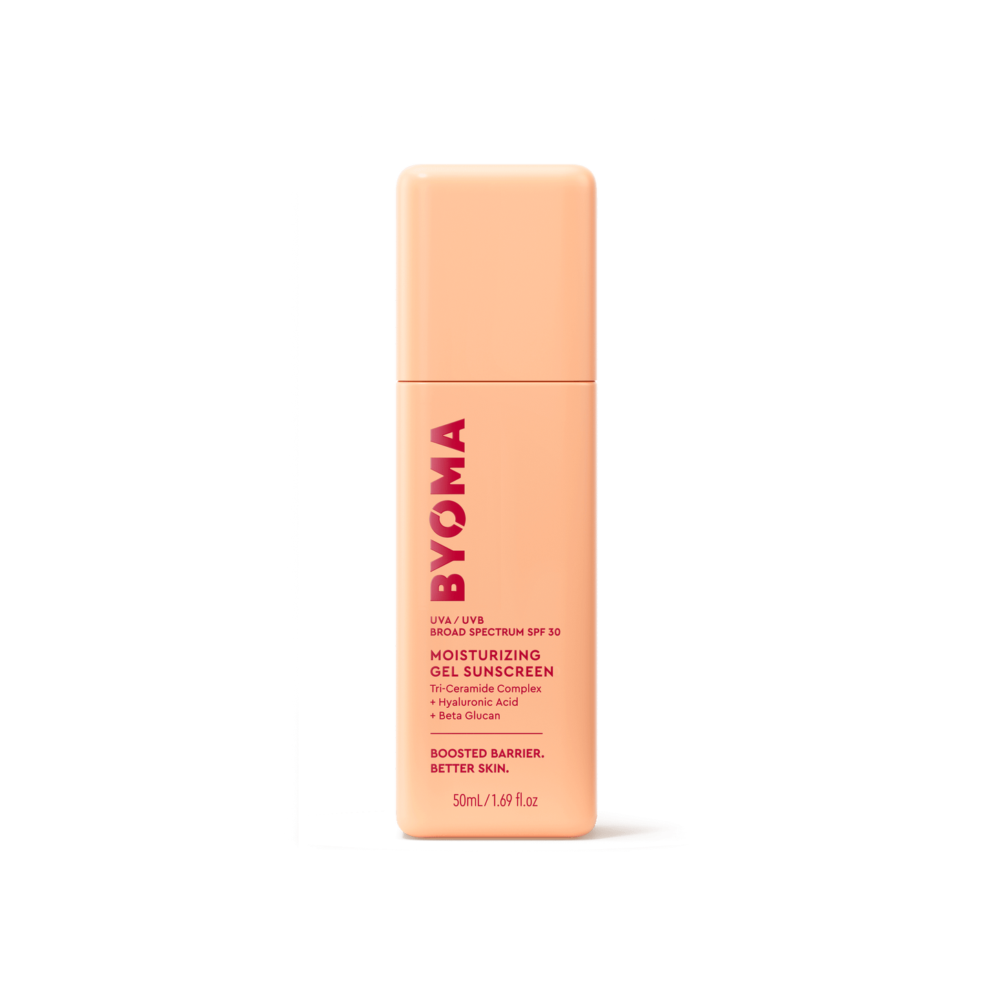 A bottle of Byoma Moisturizing Gel Sunscreen with UVA/UVB Broad Spectrum SPF 30.