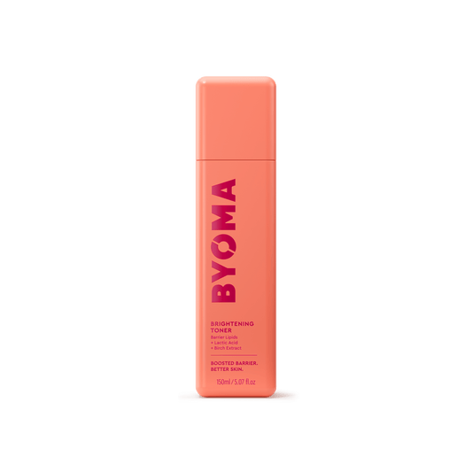 BYOMA Brightening Toner in an orange bottle. 