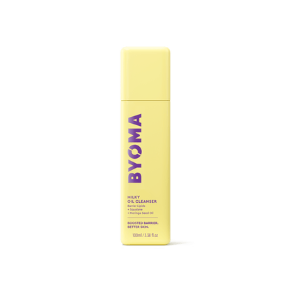 A yellow bottle of Byoma Milky Oil Cleanser.