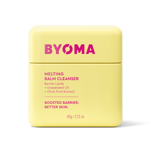 Yellow tub of BYOMA melting balm cleanser.