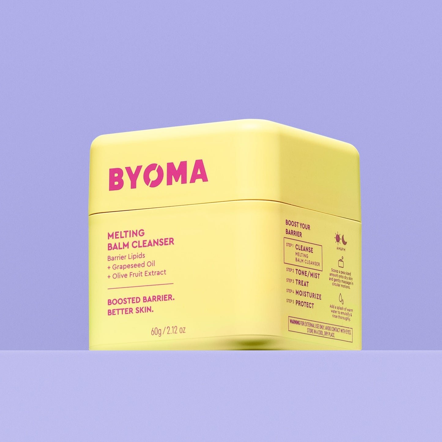 Side view of BYOMA melting balm cleanser tub.