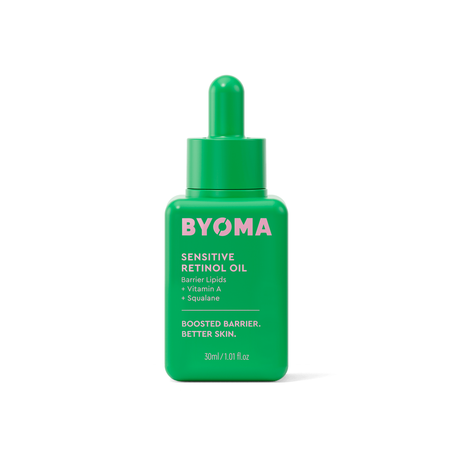 BYOMA Sensitive Retinol Oil in a green bottle.