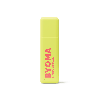 BYOMA Liptide Lip Mask in a sleek yellow bottle.