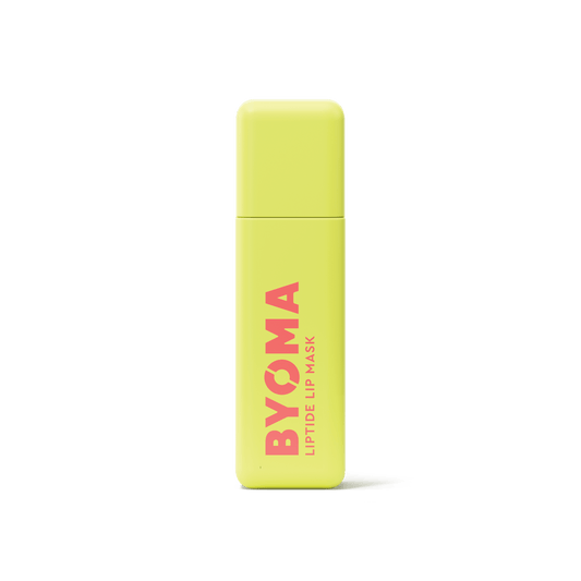 BYOMA Liptide Lip Mask in a sleek yellow bottle.