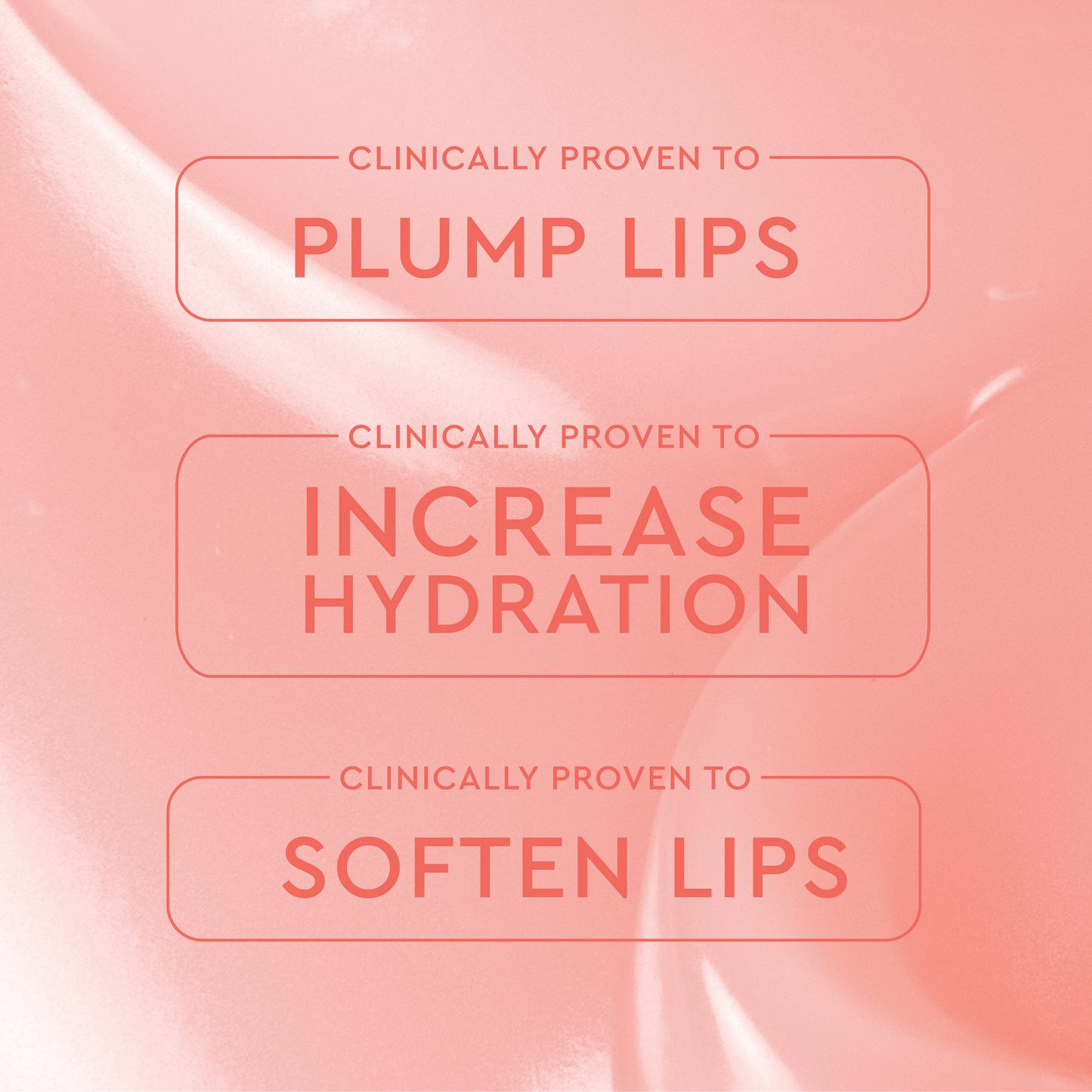 A skincare infographic highlights clinically proven benefits of a lip product.