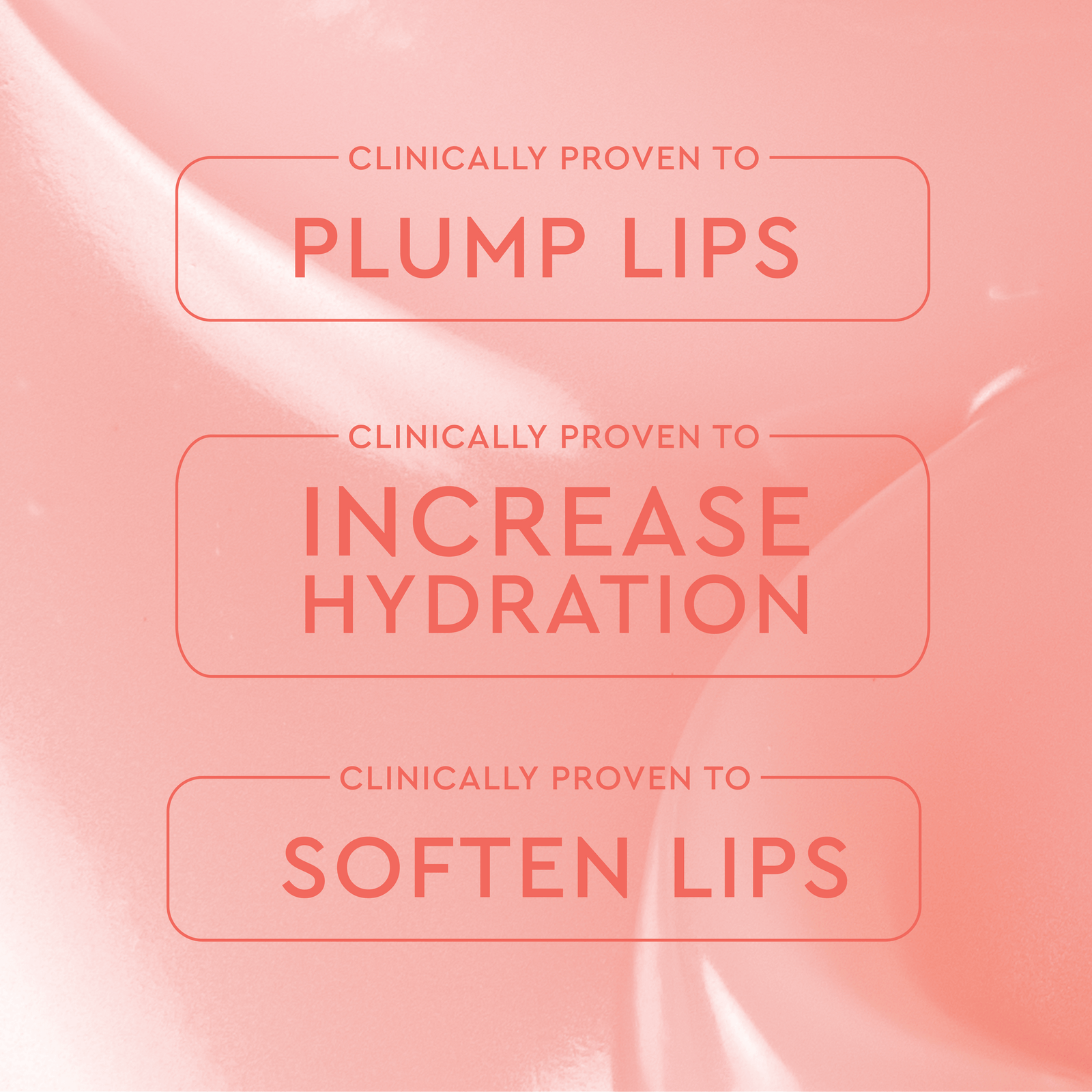 A skincare infographic highlights clinically proven benefits of a lip product. 
