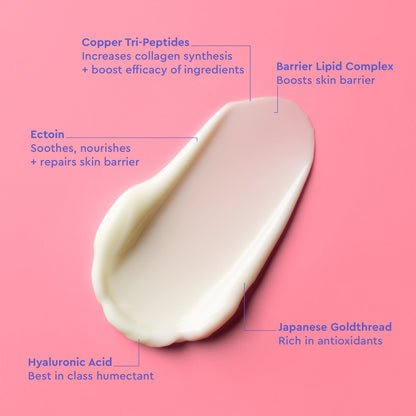BYOMA Barrier Repair Eye Cream swatch with key ingredients labeled.