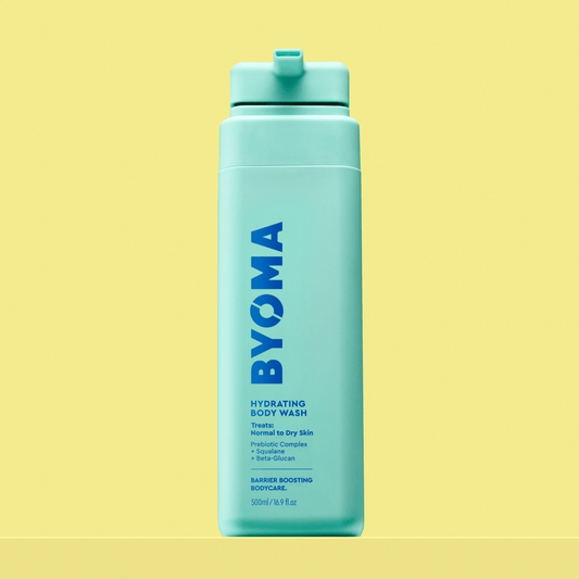 BYOMA Hydrating Body Wash in a mint green bottle.