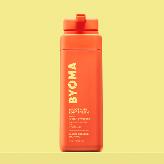 A bottle of Byoma smoothing body polish. 